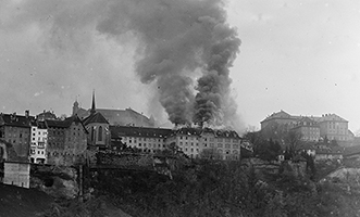 Incendie au pensionnat, 1937, © BCUFribourg, Fonds Mühlhauer